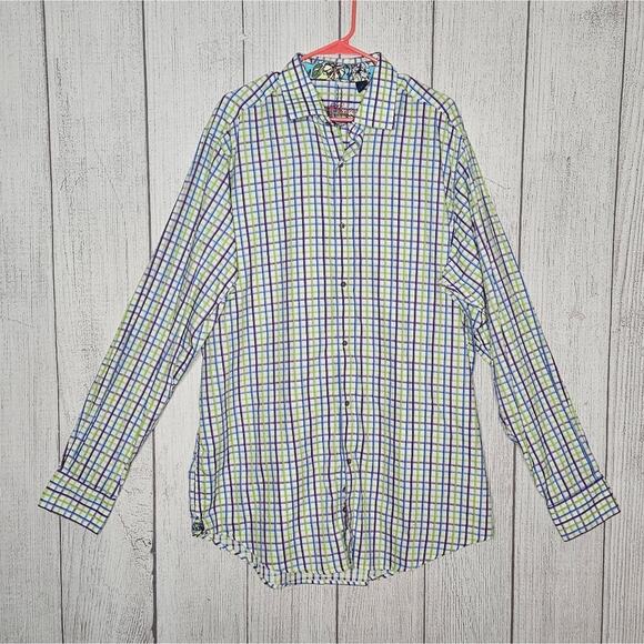 Robert Graham Flip Cuff Floral and Plaid Button Down, size 1XT - Picture 1 of 6
